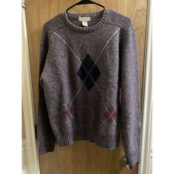 Vintage Cattivo Sweater Pullover 100% Pure Shetland Wool Argyle Patterns L Mauve - Picture 1 of 12